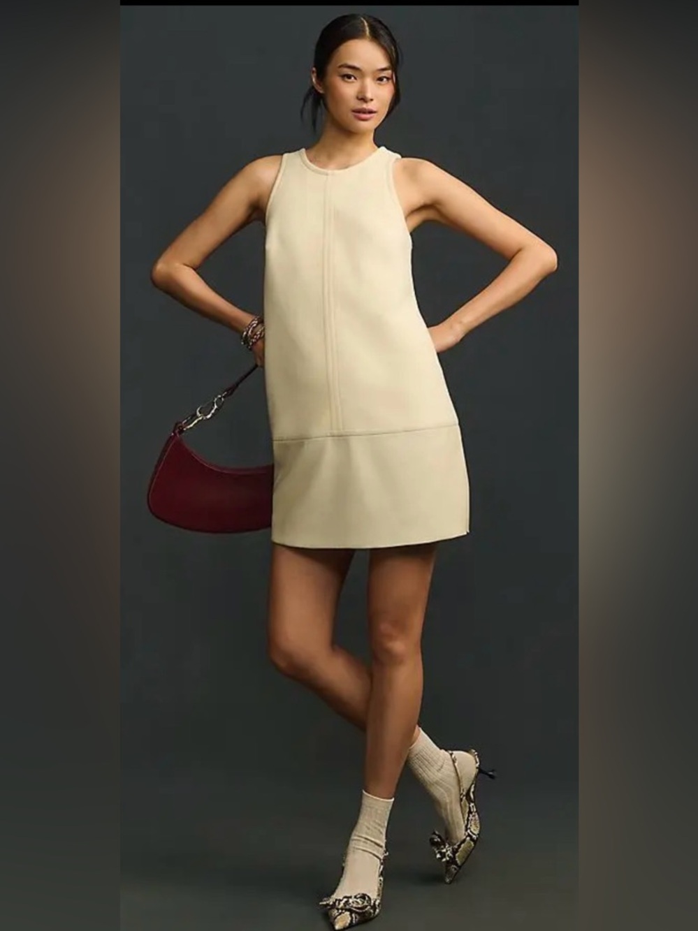 Anthropologie Cream Sleeveless Shift Dress Size Small Minimalist Neutral
